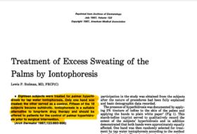 Screenshot for cover image of a study titled "Treatment of Excess Sweating of the Palms by Iontophoresis"
