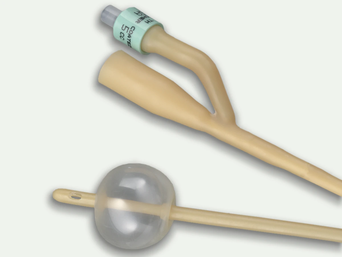Closeup picture of the balloon on an indwelling Foley catheter.