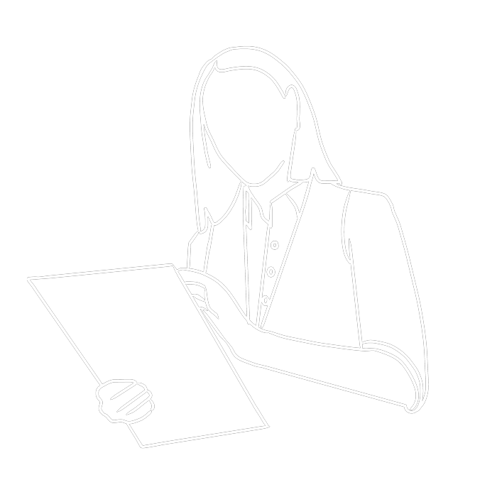 Icon: A woman, representing a doctor, concentrates on the clipboard she is holding.