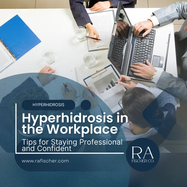 Blog cover image for blog article "Hyperhidrosis in the Workplace: Tips for Staying Professional and Confident" | Struggling with hyperhidrosis at work? Discover practical tips to manage excessive sweating and stay professional and confident in any setting.
