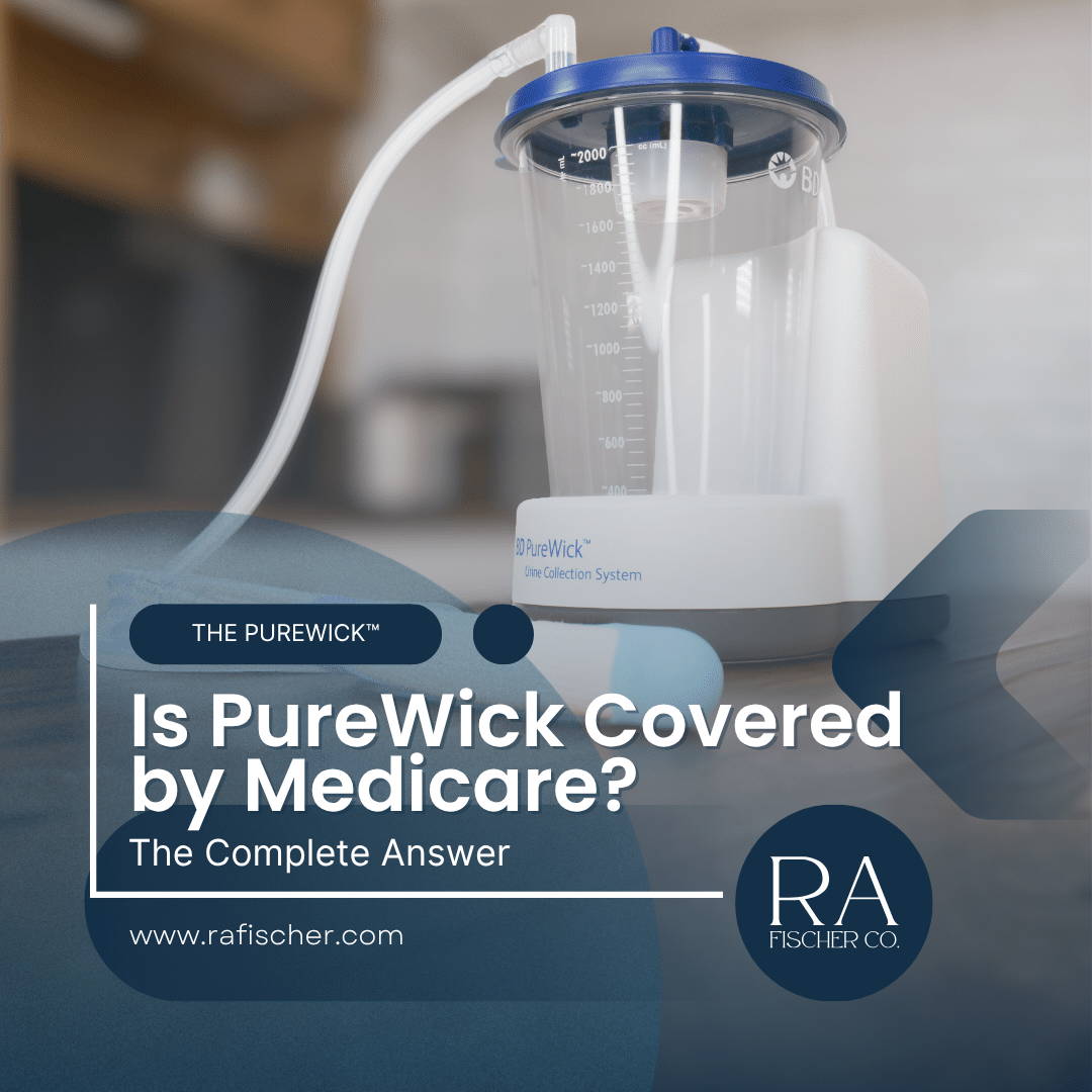 BD PureWick Urine Collection System unit with tubing on a bedside surface — blog post cover image for Is PureWick Covered by Medicare? The Complete Answer on rafischer.com
